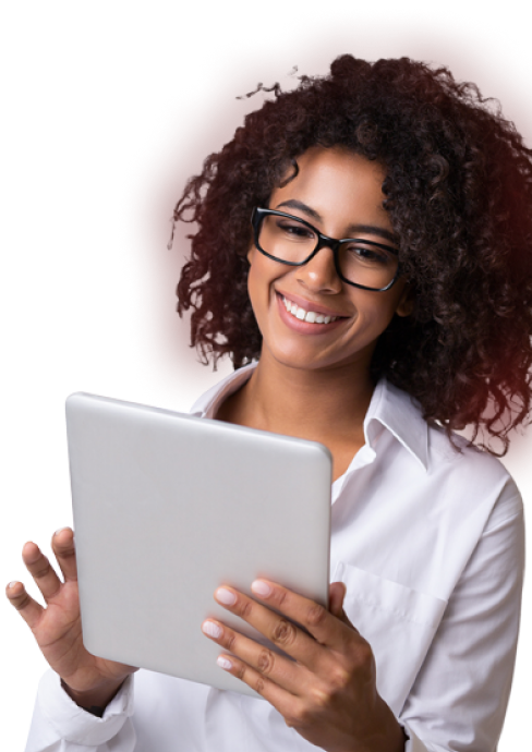 Imagem de mulher segurando um celular